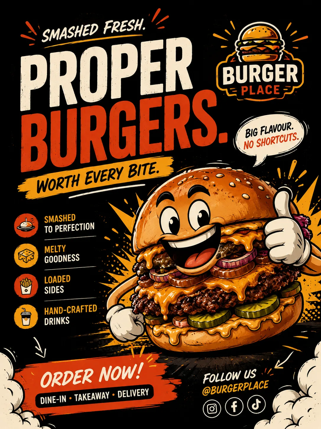 Generic AI poster for a burger restaurant — stock template look