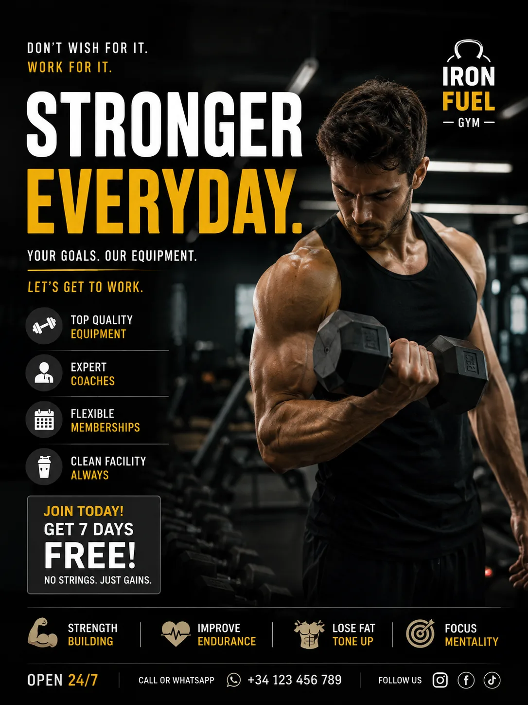 On-brand AI poster for a gym — matches the brand's real fonts and photography